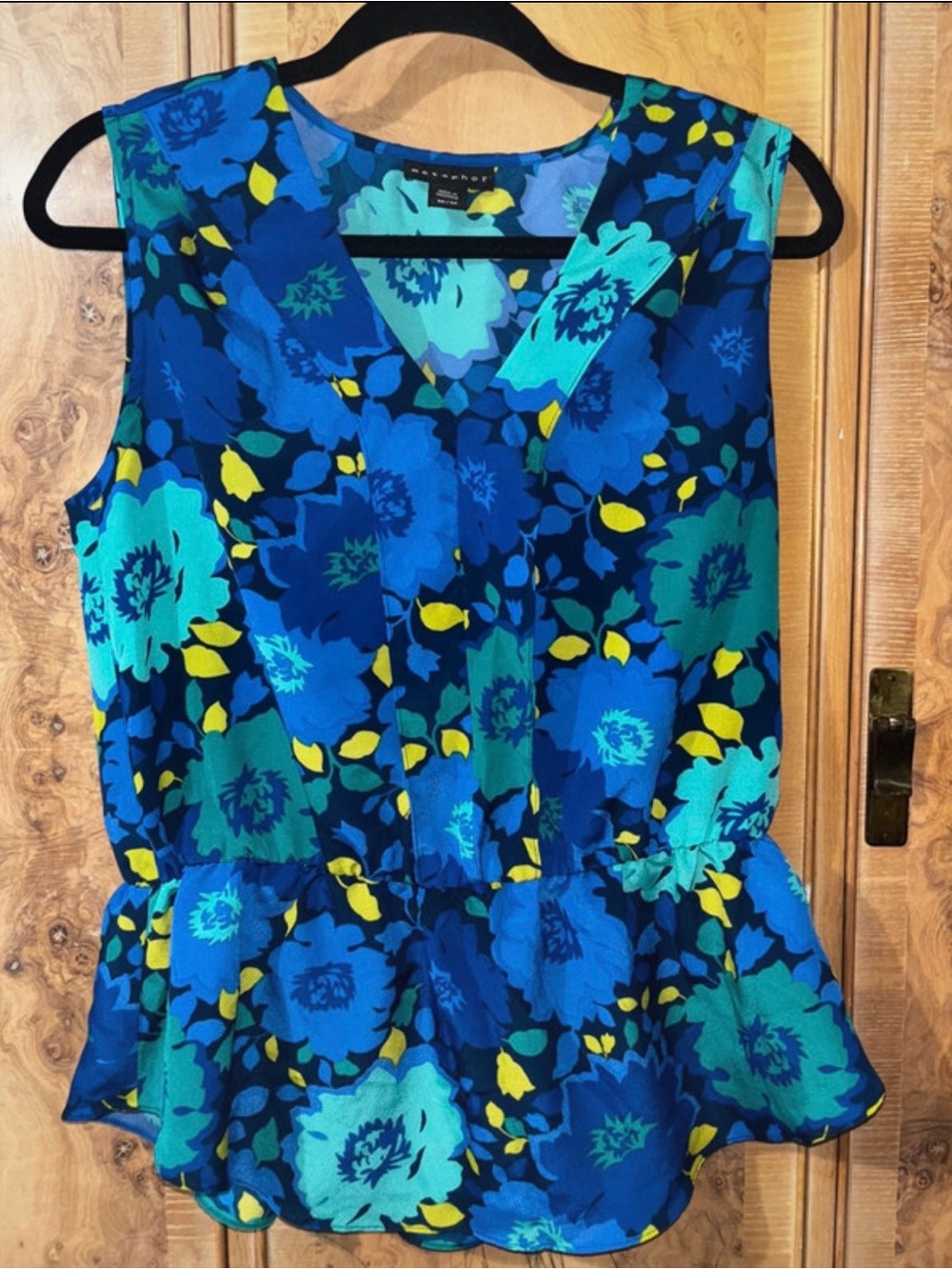 Worthington Teal & Blue Floral Sleeveless Peplum Camisole size Medium